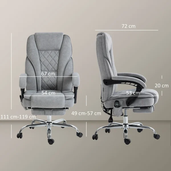 Bureaustoel met vibratiemassage, ergonomische bureaustoel met ligfunctie, verwarming, in hoogte verstelbare draaistoel met voetensteun, afstandsbediening, zijtas, grijs 4