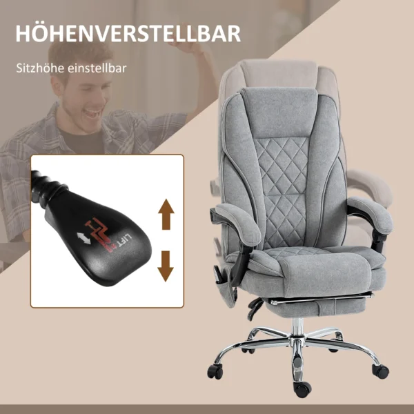 Bureaustoel met vibratiemassage, ergonomische bureaustoel met ligfunctie, verwarming, in hoogte verstelbare draaistoel met voetensteun, afstandsbediening, zijtas, grijs 6