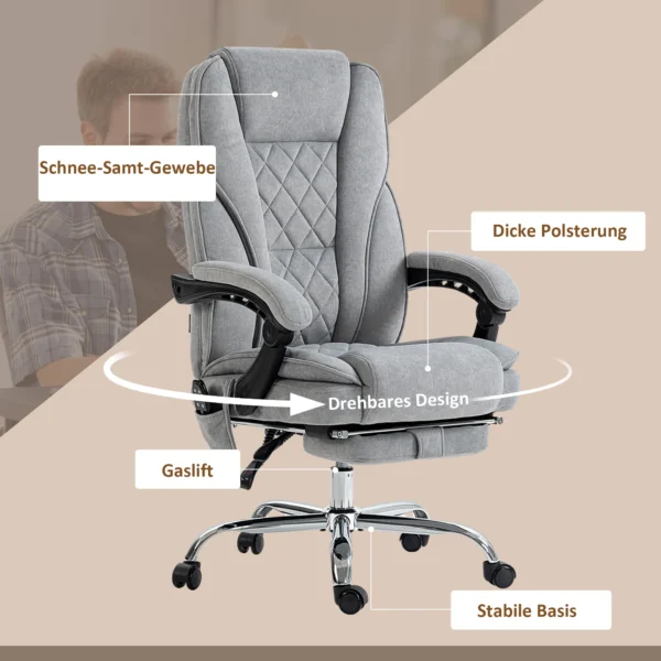 Bureaustoel met vibratiemassage, ergonomische bureaustoel met ligfunctie, verwarming, in hoogte verstelbare draaistoel met voetensteun, afstandsbediening, zijtas, grijs 8