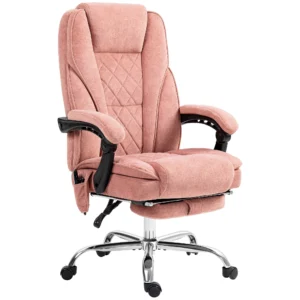 Bureaustoel met vibratiemassage, ergonomische bureaustoel met ligfunctie, verwarming, in hoogte verstelbare draaistoel met voetensteun, afstandsbediening, zijvak, roze 1