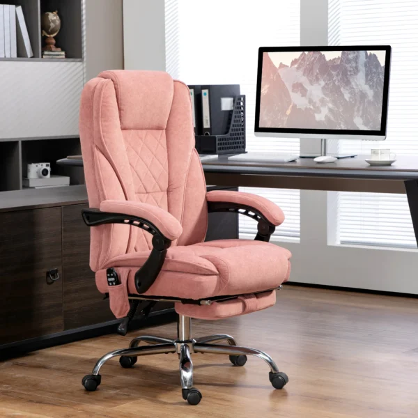 Bureaustoel met vibratiemassage, ergonomische bureaustoel met ligfunctie, verwarming, in hoogte verstelbare draaistoel met voetensteun, afstandsbediening, zijvak, roze 2