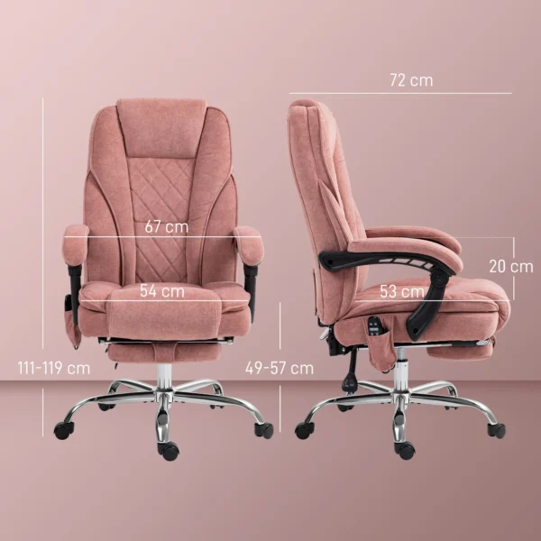 Bureaustoel met vibratiemassage, ergonomische bureaustoel met ligfunctie, verwarming, in hoogte verstelbare draaistoel met voetensteun, afstandsbediening, zijvak, roze 4