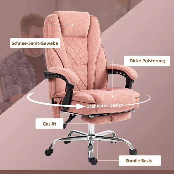 Bureaustoel met vibratiemassage, ergonomische bureaustoel met ligfunctie, verwarming, in hoogte verstelbare draaistoel met voetensteun, afstandsbediening, zijvak, roze 8