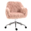 Bureaustoel voor vrouwen, in hoogte verstelbare bureaustoel, ergonomisch, kunstbont, roze+zilver 1