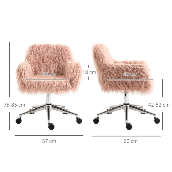 Bureaustoel voor vrouwen, in hoogte verstelbare bureaustoel, ergonomisch, kunstbont, roze+zilver 4
