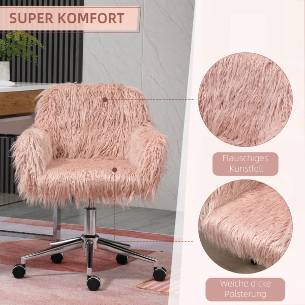 Bureaustoel voor vrouwen, in hoogte verstelbare bureaustoel, ergonomisch, kunstbont, roze+zilver 5