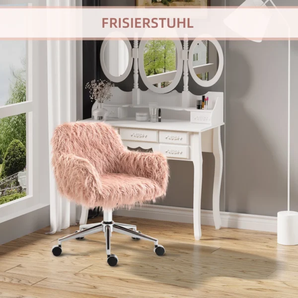Bureaustoel voor vrouwen, in hoogte verstelbare bureaustoel, ergonomisch, kunstbont, roze+zilver 7