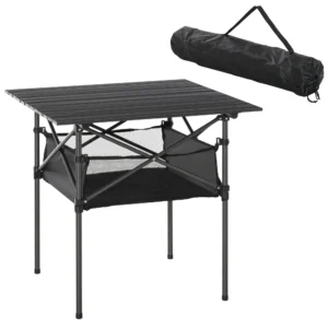 Campingtafel opvouwbare tafel van aluminium, licht, draagbaar met netvak, zwart, 70x70x69cm 1