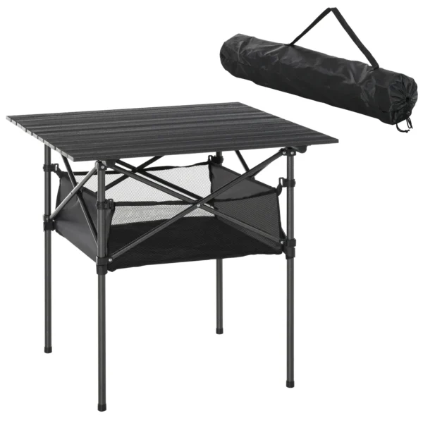 Campingtafel opvouwbare tafel van aluminium, licht, draagbaar met netvak, zwart, 70x70x69cm 1