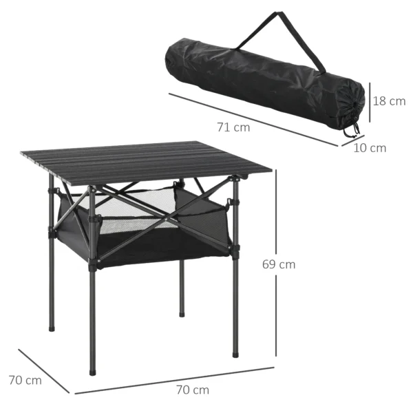 Campingtafel opvouwbare tafel van aluminium, licht, draagbaar met netvak, zwart, 70x70x69cm 4