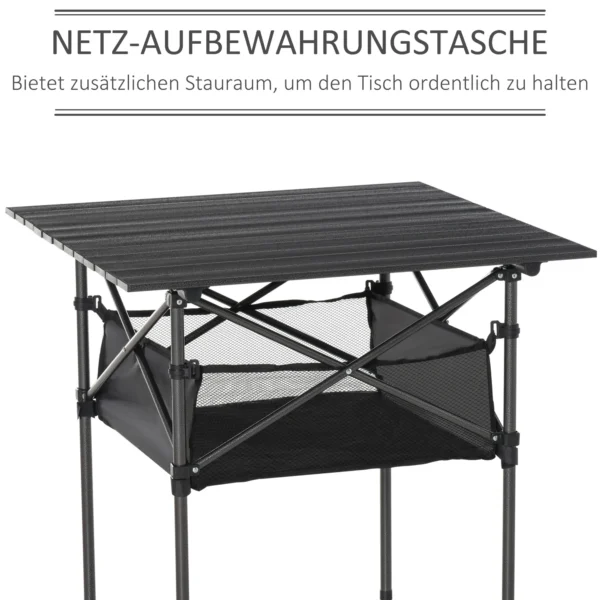 Campingtafel opvouwbare tafel van aluminium, licht, draagbaar met netvak, zwart, 70x70x69cm 5