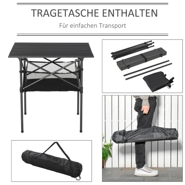 Campingtafel opvouwbare tafel van aluminium, licht, draagbaar met netvak, zwart, 70x70x69cm 6