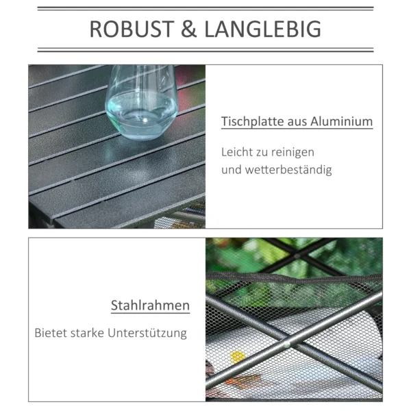 Campingtafel opvouwbare tafel van aluminium, licht, draagbaar met netvak, zwart, 70x70x69cm 7