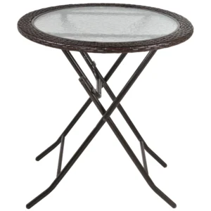 Campingtafel vouwtafel rond Ø68cm met rattandecor en stabiel stalen frame, ideaal voor tuin & picknick 1