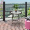 Campingtafel vouwtafel rond Ø68cm met rattandecor en stabiel stalen frame, ideaal voor tuin & picknick 2