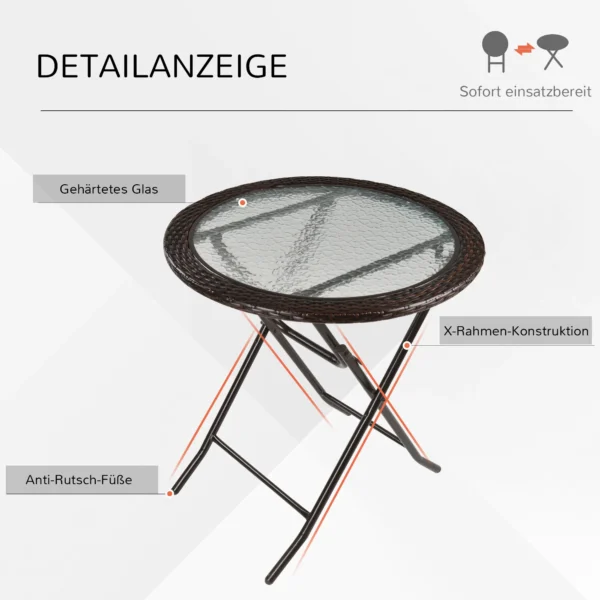 Campingtafel vouwtafel rond Ø68cm met rattandecor en stabiel stalen frame, ideaal voor tuin & picknick 5