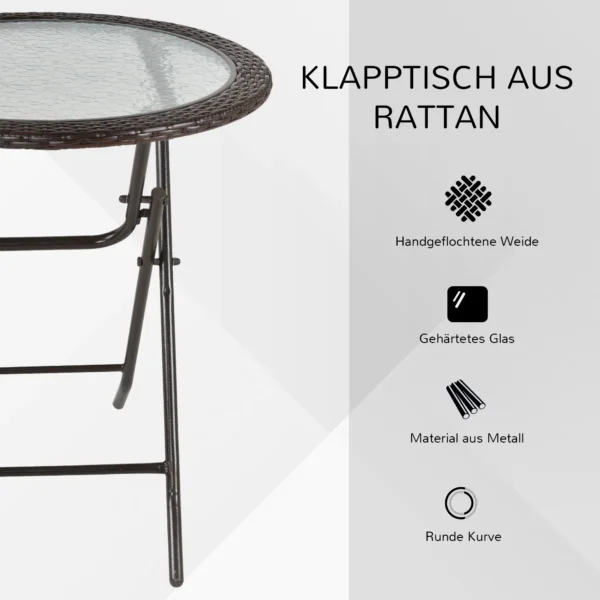 Campingtafel vouwtafel rond Ø68cm met rattandecor en stabiel stalen frame, ideaal voor tuin & picknick 7