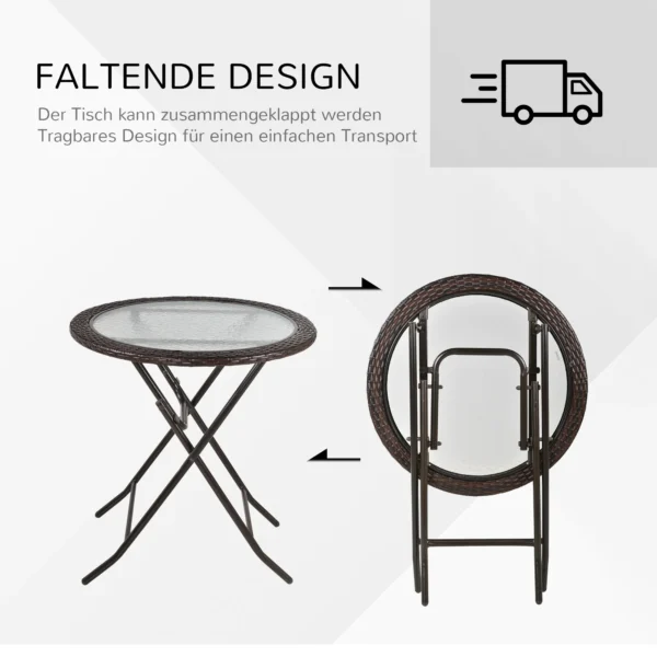 Campingtafel vouwtafel rond Ø68cm met rattandecor en stabiel stalen frame, ideaal voor tuin & picknick 8