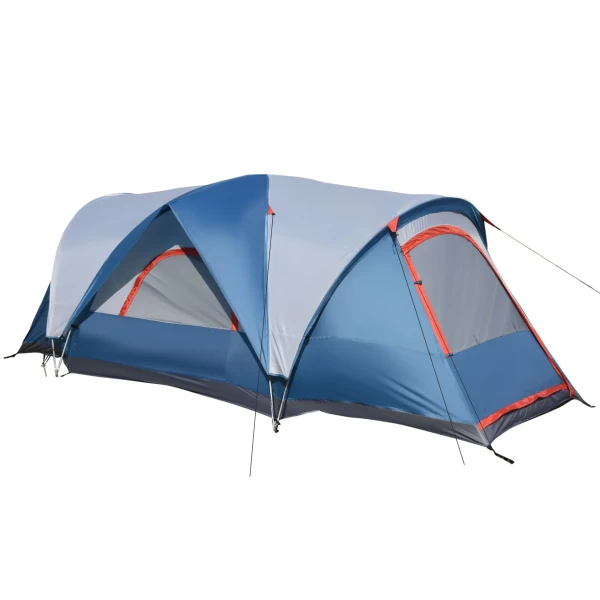 Campingtent 4 personen tunnel tent met uv bescherming en draagtas, 2000mm waterkolom, 2 kamers in blauw en wit 1