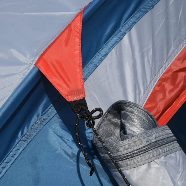 Campingtent 4 personen tunnel tent met uv bescherming en draagtas, 2000mm waterkolom, 2 kamers in blauw en wit 10