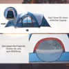 Campingtent 4 personen tunnel tent met uv bescherming en draagtas, 2000mm waterkolom, 2 kamers in blauw en wit 7