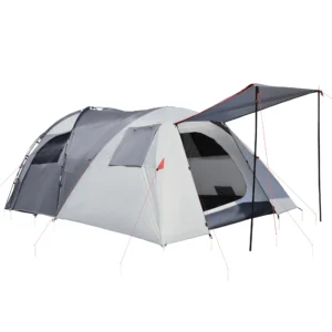Campingtent 5 personen tunnel tent met slaapkamer, draagtas, 2000mm waterkolom, meshraam, grijs 1