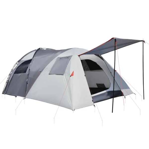 Campingtent 5 personen tunnel tent met slaapkamer, draagtas, 2000mm waterkolom, meshraam, grijs 1