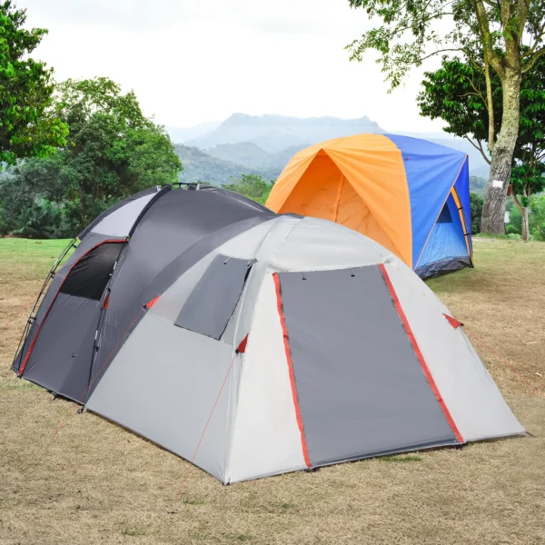 Campingtent 5 personen tunnel tent met slaapkamer, draagtas, 2000mm waterkolom, meshraam, grijs 2