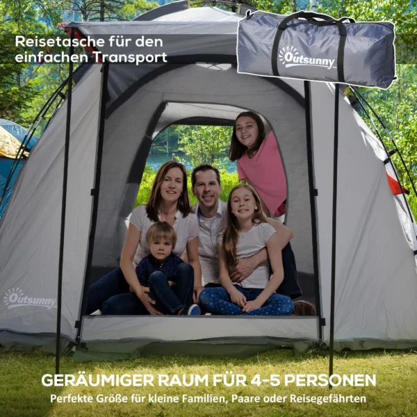 Campingtent 5 personen tunnel tent met slaapkamer, draagtas, 2000mm waterkolom, meshraam, grijs 6