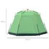 Campingtent 6 personen familiedome tent pu2000mm waterdicht, eenvoudige opbouw, staal & glasvezel, groen, 320x320x180cm 4