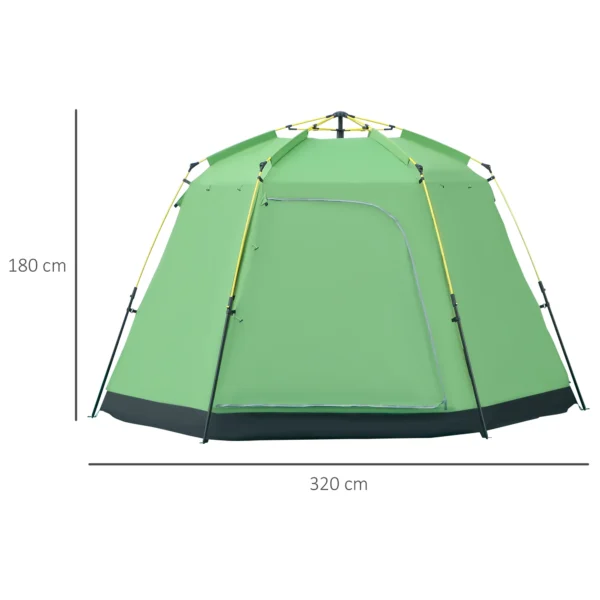 Campingtent 6 personen familiedome tent pu2000mm waterdicht, eenvoudige opbouw, staal & glasvezel, groen, 320x320x180cm 4