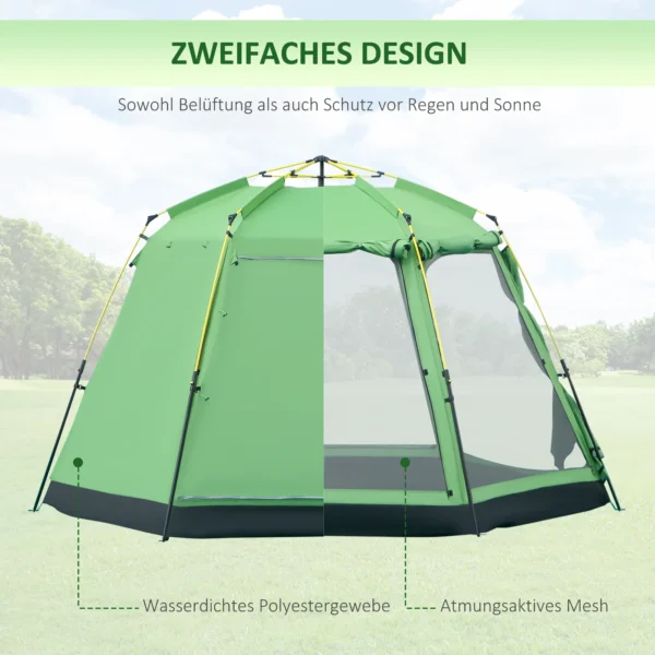 Campingtent 6 personen familiedome tent pu2000mm waterdicht, eenvoudige opbouw, staal & glasvezel, groen, 320x320x180cm 8