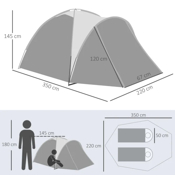 Campingtent voor 2 3 personen koepeltent met deur en gaasramen, weerbestendig met pu2000mm, inclusief draagtas in grijs 2