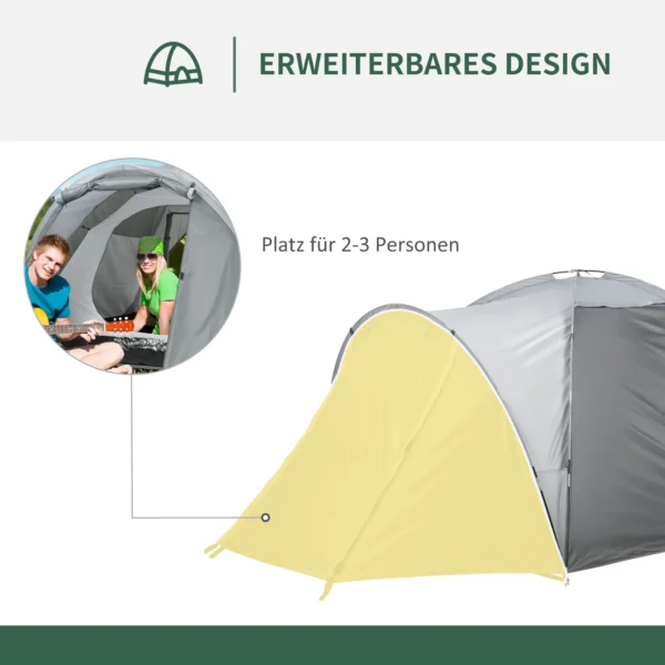 Campingtent voor 2 3 personen koepeltent met deur en gaasramen, weerbestendig met pu2000mm, inclusief draagtas in grijs 4