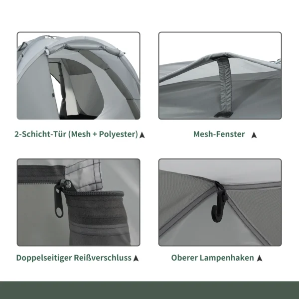 Campingtent voor 2 3 personen koepeltent met deur en gaasramen, weerbestendig met pu2000mm, inclusief draagtas in grijs 5