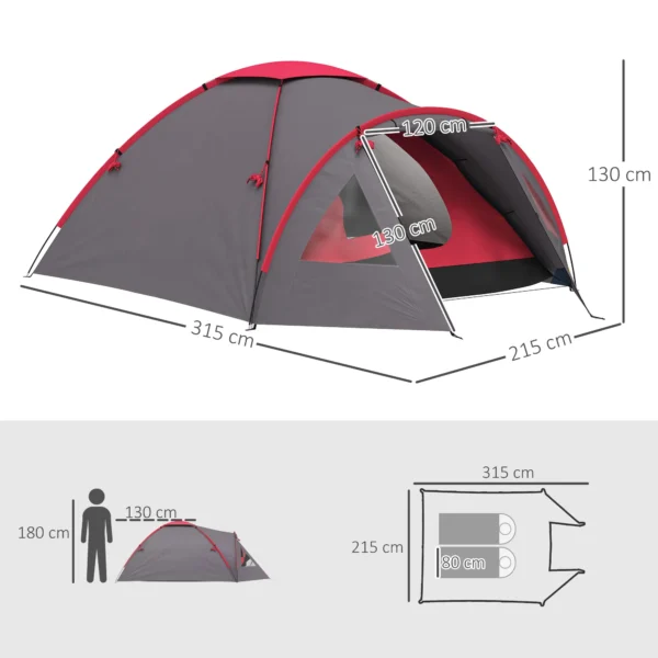 Campingtent voor 3 personen licht, stabiel waterdicht uv 50+ koepeltent met voortent deur venster, grondzeil familietent met 2000mm waterkolom tent voor camping reis trekking tuin 4