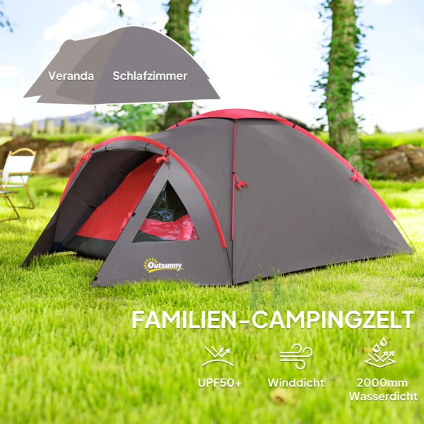 Campingtent voor 3 personen licht, stabiel waterdicht uv 50+ koepeltent met voortent deur venster, grondzeil familietent met 2000mm waterkolom tent voor camping reis trekking tuin 5