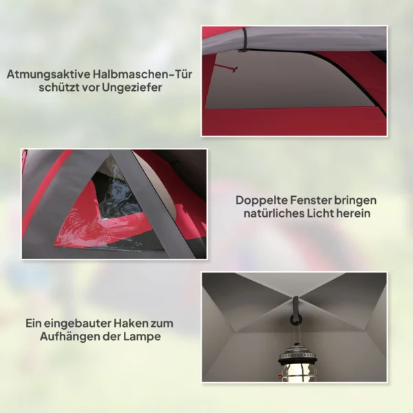 Campingtent voor 3 personen licht, stabiel waterdicht uv 50+ koepeltent met voortent deur venster, grondzeil familietent met 2000mm waterkolom tent voor camping reis trekking tuin 8