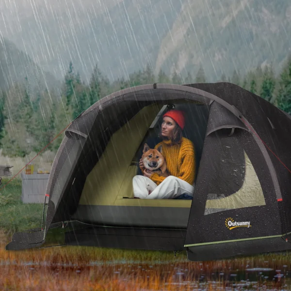 Campingtent voor 4 personen licht, stabiel waterdicht uv 50+ tunnel tent met luifel zijdeur&venster, grondzeil familietent met 3000mm waterkolom tent voor camping reis trekking tuin 2