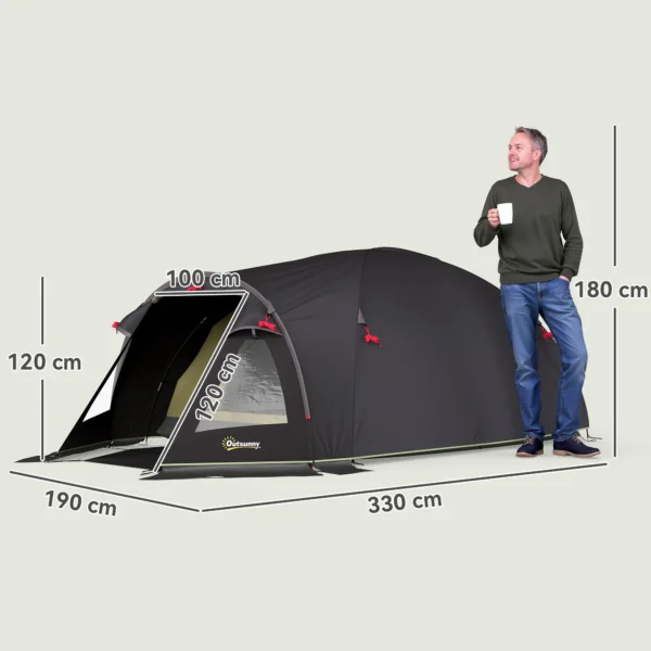Campingtent voor 4 personen licht, stabiel waterdicht uv 50+ tunnel tent met luifel zijdeur&venster, grondzeil familietent met 3000mm waterkolom tent voor camping reis trekking tuin 4