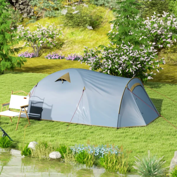 Campingtent voor 4 personen, waterdicht tunnel tent met 2 deuren haken grondzeil draagtas, familietent met 2000mm waterkolom tent voor camping reis trekking tuin 10