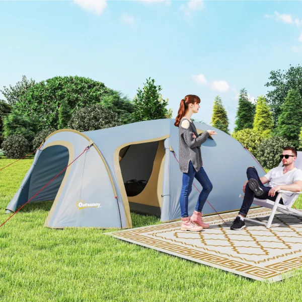 Campingtent voor 4 personen, waterdicht tunnel tent met 2 deuren haken grondzeil draagtas, familietent met 2000mm waterkolom tent voor camping reis trekking tuin 2