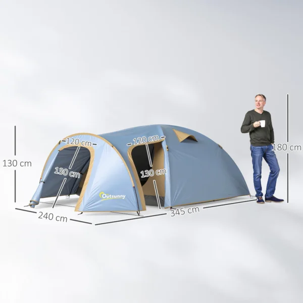 Campingtent voor 4 personen, waterdicht tunnel tent met 2 deuren haken grondzeil draagtas, familietent met 2000mm waterkolom tent voor camping reis trekking tuin 4