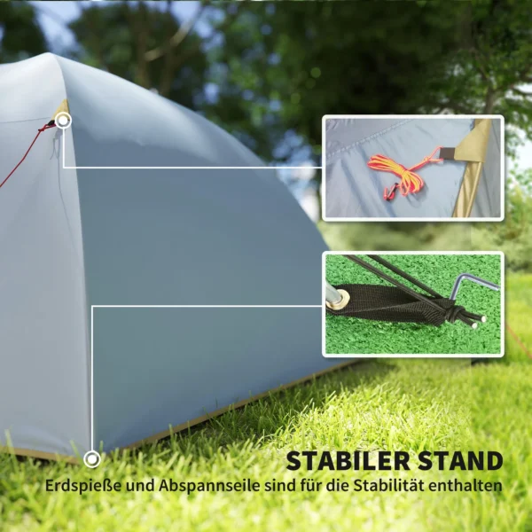 Campingtent voor 4 personen, waterdicht tunnel tent met 2 deuren haken grondzeil draagtas, familietent met 2000mm waterkolom tent voor camping reis trekking tuin 7