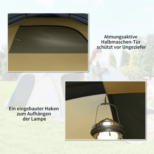 Campingtent voor 4 personen, waterdicht tunnel tent met 2 deuren haken grondzeil draagtas, familietent met 2000mm waterkolom tent voor camping reis trekking tuin 8