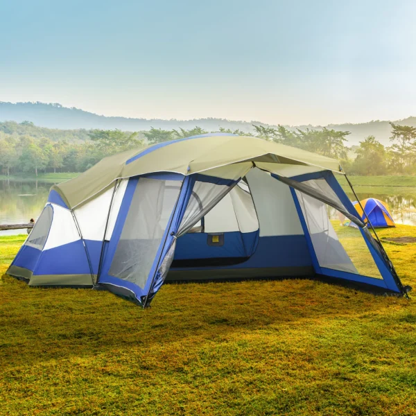 Campingtent voor 6 8 personen familietent met voorkamer en 2 ramen koepeltent pu3000mm blauw 518x487x237cm voor buitenavontuur 2