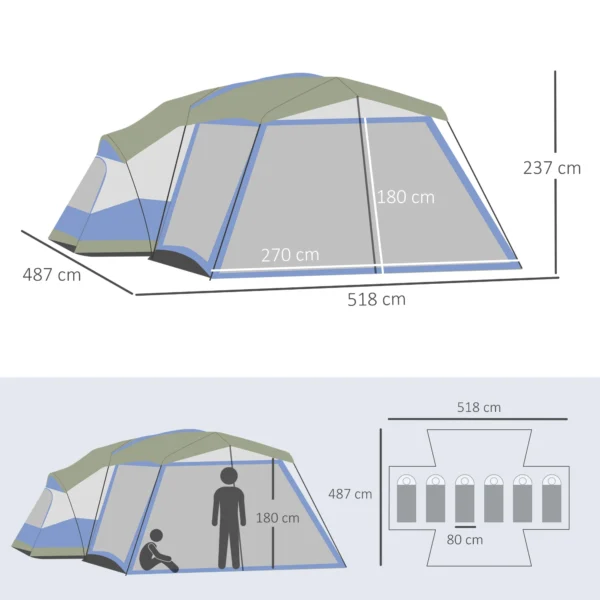 Campingtent voor 6 8 personen familietent met voorkamer en 2 ramen koepeltent pu3000mm blauw 518x487x237cm voor buitenavontuur 4