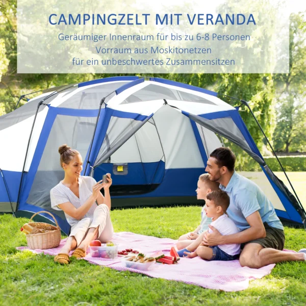 Campingtent voor 6 8 personen familietent met voorkamer en 2 ramen koepeltent pu3000mm blauw 518x487x237cm voor buitenavontuur 5