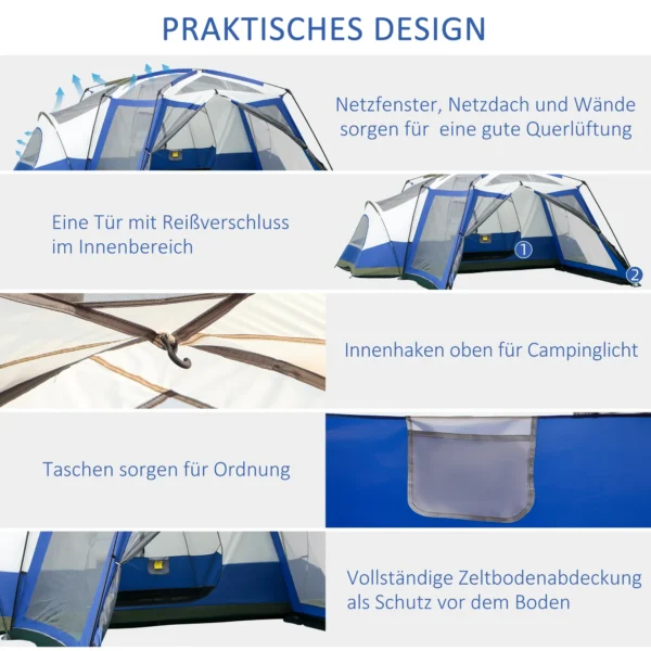 Campingtent voor 6 8 personen familietent met voorkamer en 2 ramen koepeltent pu3000mm blauw 518x487x237cm voor buitenavontuur 7