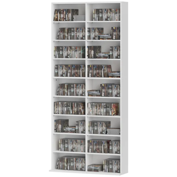 Cd dvd blueray rek cd standaard voor maximaal 640 cds of 360 dvds of 430 blurays opslag boekenrek mediarek voor de woonkamer 78,5 x 24 x 175 cm wit 1